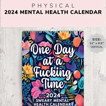 Забавный календарь для психического здоровья на 2024 год, Вдохновляющий календарь Swear на 2024 год, Цветочный календарь, Вдохновляющая стена календаря