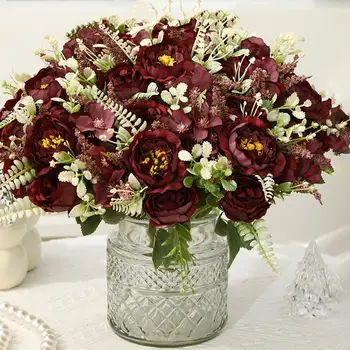 Имитация цветка Многоразовые поддельные цветочные композиции Элегантные искусственные цветы пиона для домашнего декора свадебной вечеринки Реалистичный искусственный