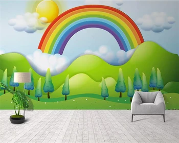 Индивидуальные мультяшные обои, ручная роспись, дождь, радуга, лес, детская комната, фон, настенное украшение спальни, 3d обои