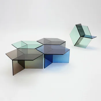 Индивидуальный акриловый чайный столик Современный шестиугольный дизайнерский минималистичный диван для гостиной Комбинированный стол