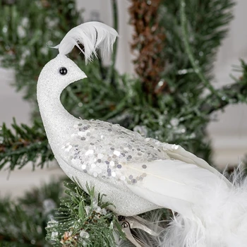 искусственные белые павлины украшения для рождественской елки фигурка птицы с длинным хвостом настоящие натуральные перья вечеринка домашний декор