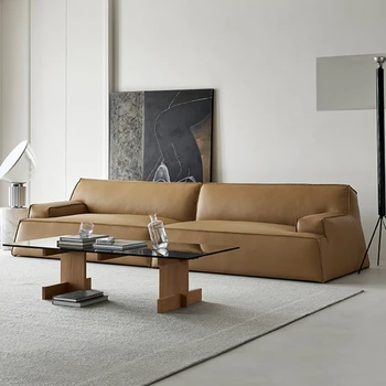 Итальянский минималистичный верхний слой воловьей кожи Damascus Baxter ретро прямой кожаный диван Z