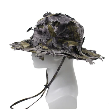 Камуфляжный эффект 3D Листья Повседневная Быстросохнущая Охотничья шляпа Полиэстер Тактическая На открытом воздухе Рыбалка Плоская кепка Защита от солнца Boonie