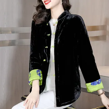 Китайская вышивка хлопковая льняная одежда для женщин 2023 зима свободная и ретро стеганая куртка Ханьфу на пуговицах