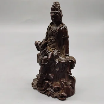 Китайская старая бронзовая статуя из чистой меди Гуаньинь