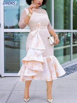 Классические вечерние платья с о-образным вырезом Изящный жемчуг Трубное платье для невесты Винтаж Чайная длина Свадебное платье Vestido De Novia