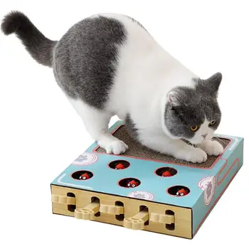 Когтеточка для кошек Картонная игрушка для кошек Whack-a-Mole с когтеточкой 3 в 1 Интерактивный коврик для кошек Игрушка для снятия скуки Потребляйте излишки