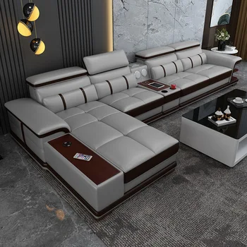 Кожаный диван современный минималистичный первый слой воловьей кожи дома гостиная кожа искусство