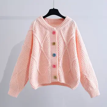 Короткая однотонная куртка-свитер Корейская мода кардиганы женская одежда зимняя одежда женский красочный свитер на пуговицах сладкий