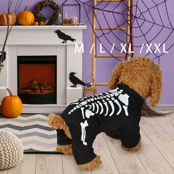 Костюм скелета собаки на Хэллоуин, одежда для одевания, комбинезон для домашних животных
