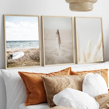 кремовый тематический пляж закат плакаты нейтральный холст живопись пампас трава настенное искусство печать картины для гостиной украшения дома