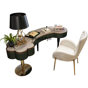  Легкий роскошный современный письменный стул Простой письменный стол Покраска стола Кабинет и спальня Компьютерный стол из нержавеющей стали