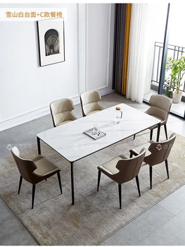 Легкий, экстравагантный обеденный стол из каменной плиты, современный минималистичный обеденный стол из алюминиевого сплава и комбинация стульев