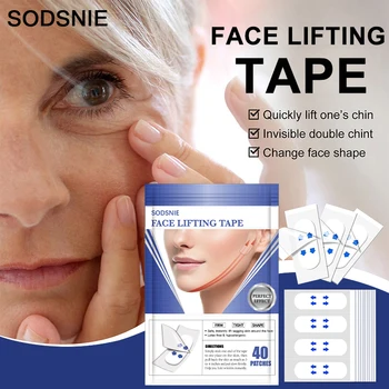  Лента для подтяжки лица Водонепроницаемая клейкая лента для макияжа лица Invisible Breathable Lift Face Sticker Подтяжка подбородка 40шт