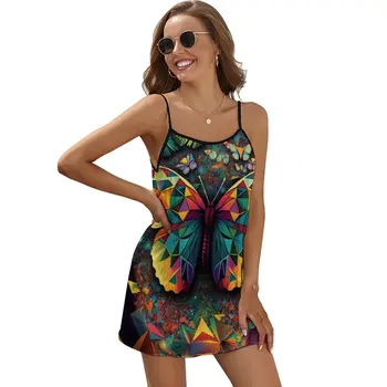 летнее женское сексуальное платье на бретелях на бретелях пляжное платье бабочка геометрия принт бохо платье для женщин