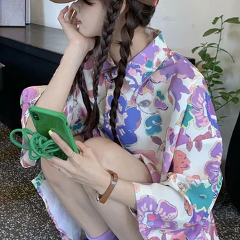 Летние женские рубашки на пуговицах с коротким рукавом Блузка для девочки Уличная одежда Топы Корейская мода Модный гавайский кардиган