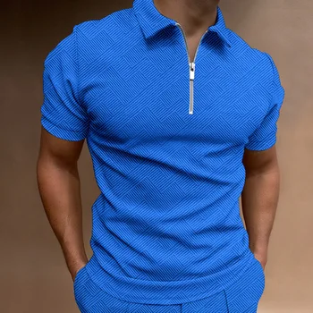 Летняя новая мужская рубашка-поло с коротким рукавом однотонная жаккардовая футболка на молнии топ мужская ромбовидная полоска спортивные футболки