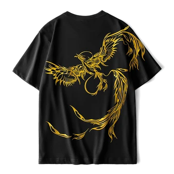Летняя футболка с вышивкой в стиле хип-хоп мужчины и женщины феникс винтаж футболка японская хлопчатобумажная футболка с коротким рукавом Harajuku Cool Tees Уличная одежда