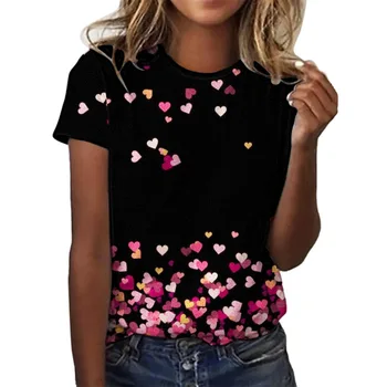Мода Сердце Графика 3D-печать Женская футболка с о-образным вырезом Уличная одежда Харадзюку Топ Футболка Женская одежда