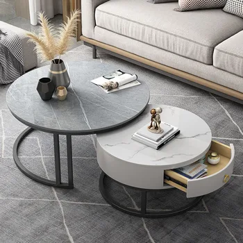 мрамор круглый журнальный столик гостиная роскошный современный журнальный столик черный пол дизайнер mesa de centro мебель WSW35XP