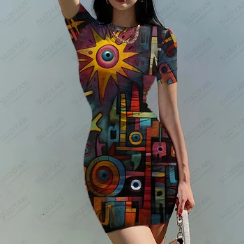  На открытом воздухе Модные Летние Дамы Тонкое Платье Мода Удобное 3D Печатное Платье Офис Отпуск Платье Высокое Качество Одежда