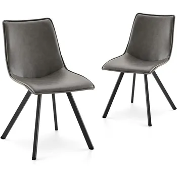  Набор стульев из искусственной кожи из 2 штук, современный кухонный стул с высокой спинкой и металлическими ножками для дома серый