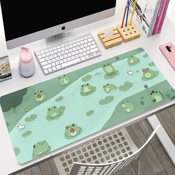 Настольный коврик Kawaii Frogs Коврик для мыши Эстетические растения XXL 100x50 см Коврик для ноутбука Коврик для мыши Большой игровой коврик Симпатичный зеленый коврик для мыши Gamer