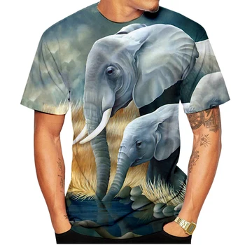  Новая модная футболка Animal Elephant с 3D-печатью Мужская летняя повседневная футболка с коротким рукавом и воротником
