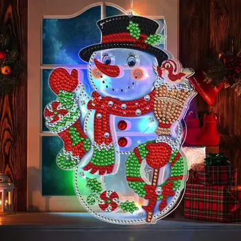 Новогодний снеговик Светодиодные огни DiamondPainting Кулон Рождество 5D Бриллиант Искусство Украшения Декоративное Висячее Украшение На Рождество