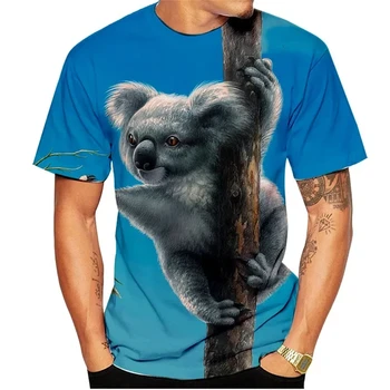 Новые забавные футболки с изображением коалы Животные 3D Принт Уличная одежда Мужчины Женщины Мода Оверсайз С Коротким Рукавом Футболка Детские Футболки Топы Мужская одежда
