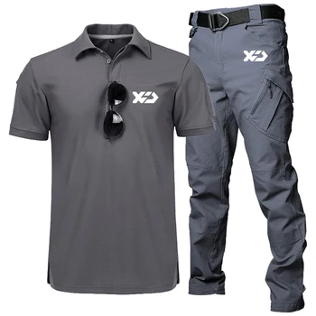 Новые мужские летние быстросохнущие дышащие комплекты одежды для рыбалки на открытом воздухе повседневная спортивная футболка с коротким рукавом + водонепроницаемые рыбацкие штаны