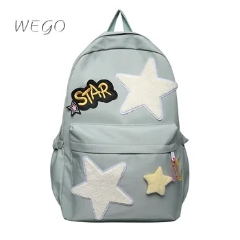 Новый кампус Sweet Girl Star Школьная сумка Розовый Белый Контрастная Симпатичная Текстура Большая Вместимость Вельветовые Рюкзаки