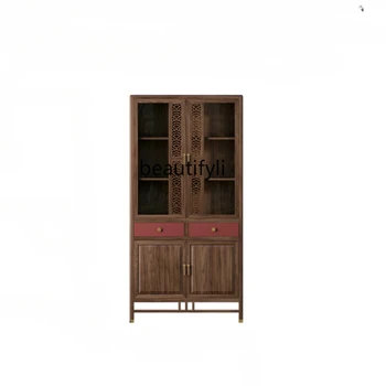 Новый книжный шкаф из массива дерева в китайском стиле, книжная полка, офисный шкаф, стеклянная дверь, Bogu, учебная подставка, выдвижной ящик, мебель