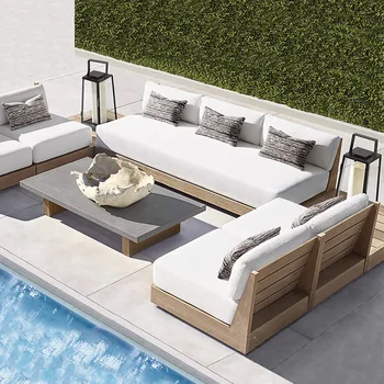 Открытый диван тиковый двор водонепроницаемый солнцезащитный крем вилла под открытым небом из массива дерева старый открытый сад диван для отдыха комбинация