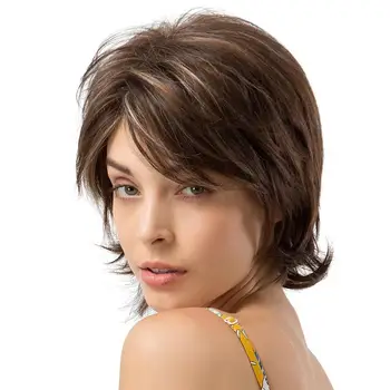 очаровательные парики с стрижкой пикси traight волнистые многослойные натуральные человеческие волосы полные парики для женщин естественно выглядящий шелковистый растушевка цвета