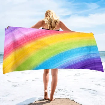  Плюшевое негабаритное пляжное полотенце Радужные полосатые полотенца для бассейна, быстросохнущее полотенце Летние пляжные полотенца Полотенце для плавания для взрослых и детей