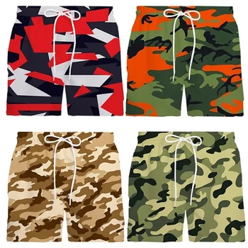 Повседневные пляжные шорты для мужчин 3D камуфляжный принт для мальчиков Дети Военные шорты Харадзюку Уличная одежда Армейские плавки Праздничный купальник
