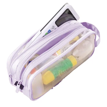 Прозрачная нейлоновая студенческая канцелярская сумка с 2 отделениями Застежка-молния Пенал с ручкой Бизнес-офис Сумка для хранения Органайзер