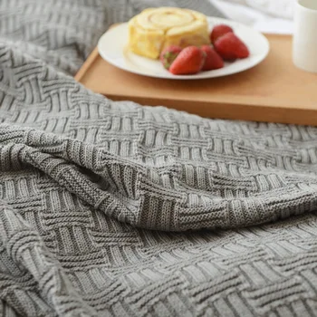 Простое хлопковое трикотажное одеяло Однотонный чехол для дивана Северный домашний декор Одеяло для кровати Портативная дышащая шаль