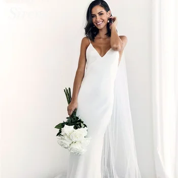 Простое элегантное свадебное платье для женщины 2024 V-образный вырез Спагетти на бретелях A-Line Пляжное свадебное платье Горничная-Икра халат de mariée на заказ