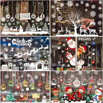 Рождественские наклейки на окна Санта-Клаус снеговик лось снежинка наклейки на стену Оформление окон наклейки без следов Рождественские подарки