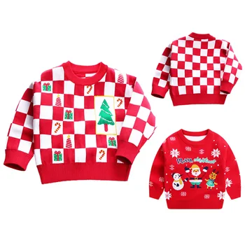 Рождественский детский свитер повседневный детский теплый Санта-Клаус с принтом вязаный свитер для девочек для мальчиков и девочек милые рождественские пуловеры
