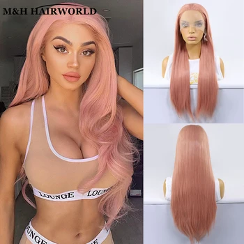 розовый цвет синтетических волос кружевные передние парики для женщин оранжевый розовый косплей длинные прямые волосы парик 13x3 бесклеевые кружевные фронтальные парики