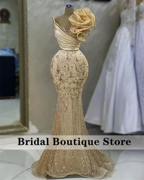Роскошные кристаллы шампанского Вечерние платья в Дубае 2023 Бисероплетение Пайетки Свадебное платье Халаты Арабские выпускные платья на заказ