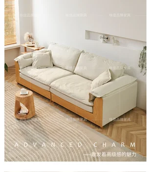скандинавский бревно, японский стиль, тихий, кремовый, ветровой, сверхглубокий, сидящий, широкая технология, ткань, небольшой диван для гостиной