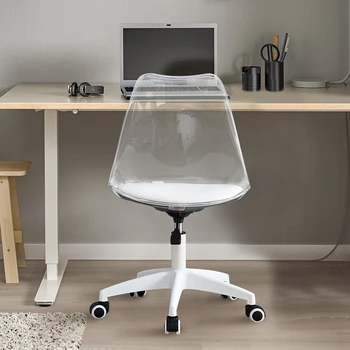  Современные настольные стулья для домашнего офиса, регулируемые на 360 ° Вращающийся стул Инженерный пластиковый вращающийся компьютерный стул без подлокотников с колесами для L