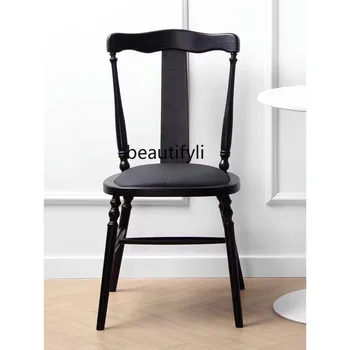 Средневековый обеденный стул из массива дерева Французский ретро Настоящий ротанговый стул Ресторан Домашний отдых Кресло из ротанга
