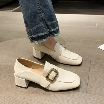  Стильный роскошный бренд Metal Lock Loafer Sole Обувь для женщин Смешанный цвет Дизайнерские каблуки Повседневный простой размер 35-40 Квадратный носок