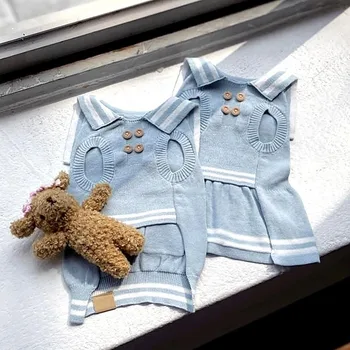 темно-синий воротник вязание пот одежда для домашних животных сладкая одежда для маленьких собак осень зима хлопок мода милые йорки кошки Ropa Perro