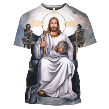Топ Рубашка Христа Иисуса Мужчины Женщины 3D-печать Религия Бог Манга Футболка Ежедневно Харадзюку Косплей Крутой Уличная одежда с коротким рукавом